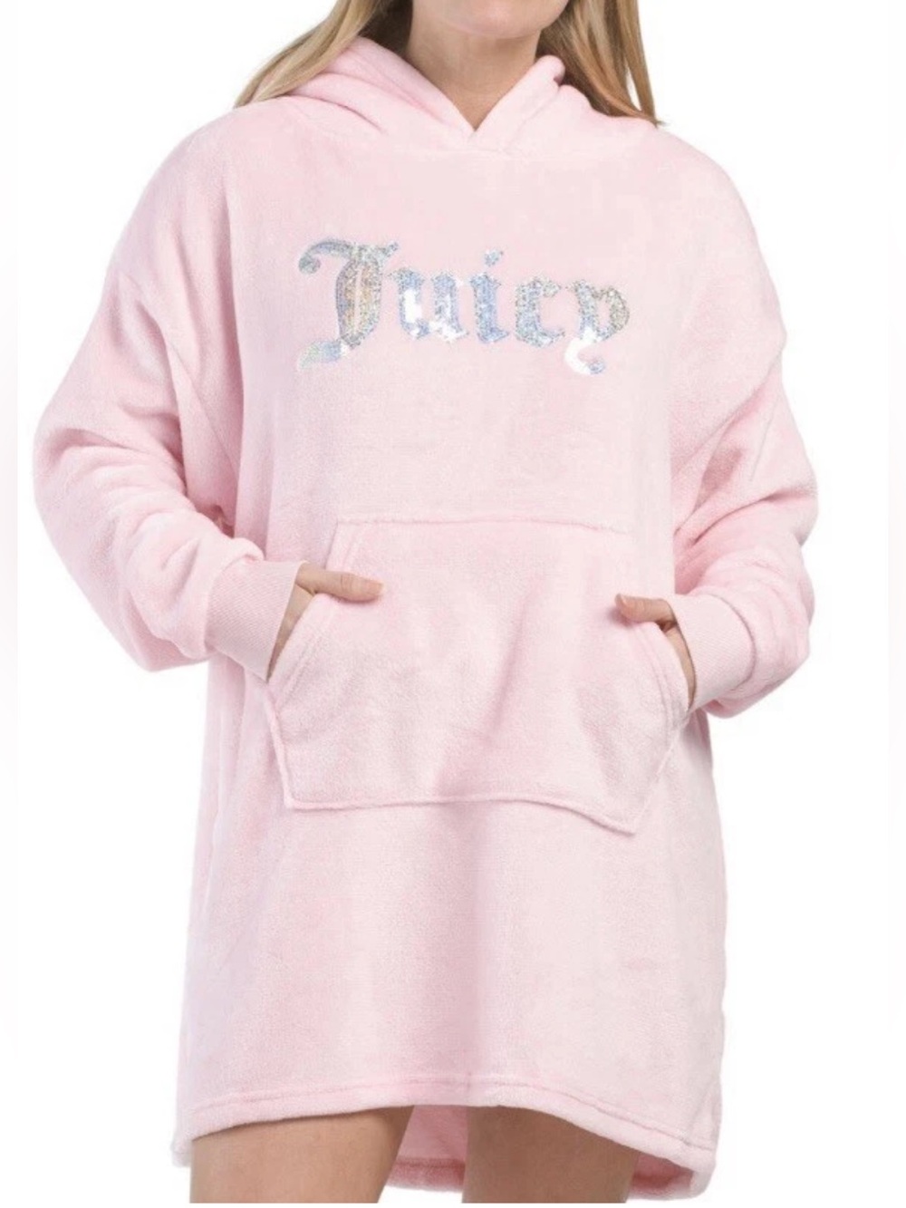 Juicy Couture Sequin Comfy Lounger Sherpa Hoodie in Lola Pink
